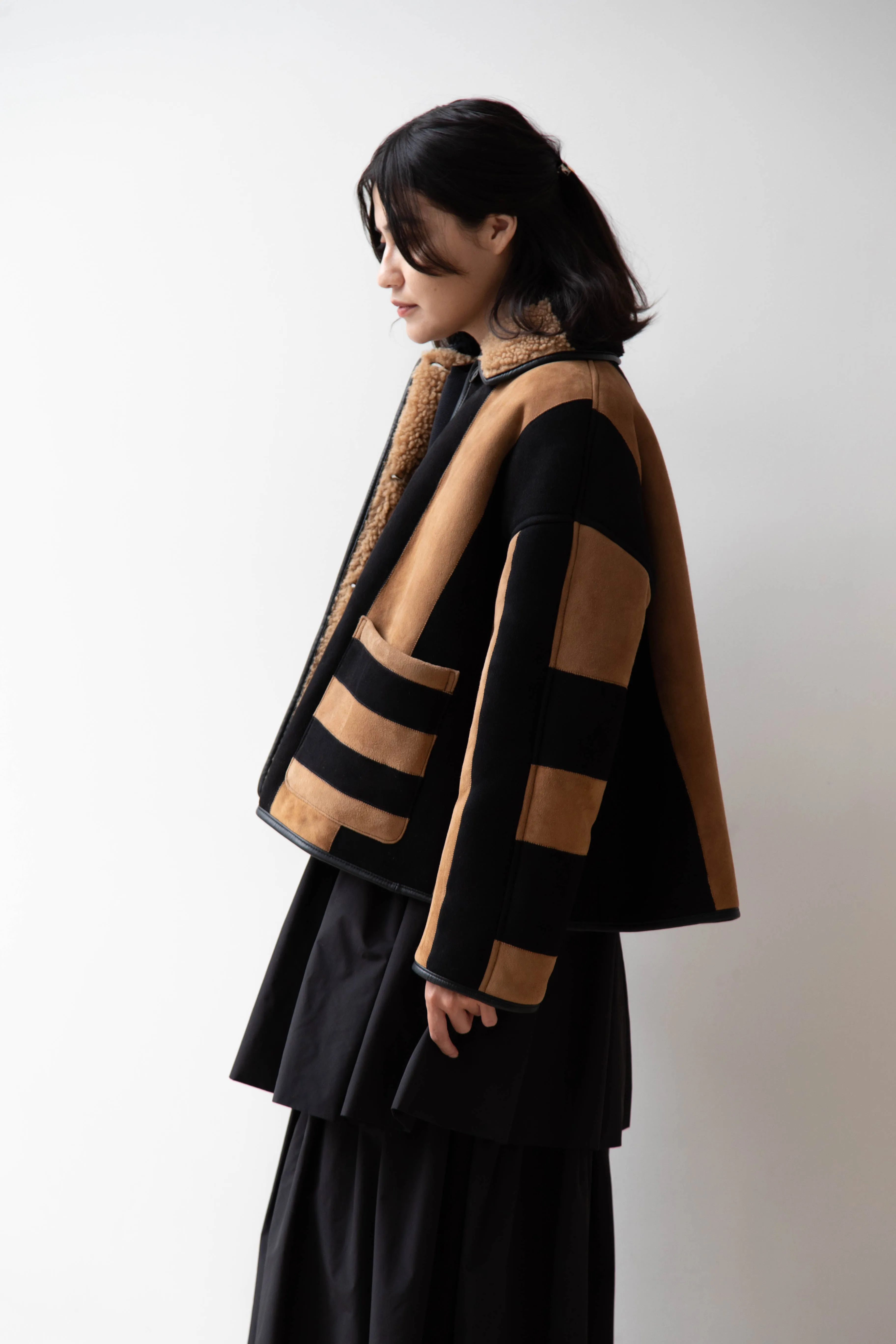 Cawley | Striped Shearling Avis Jacket in Black & Tan