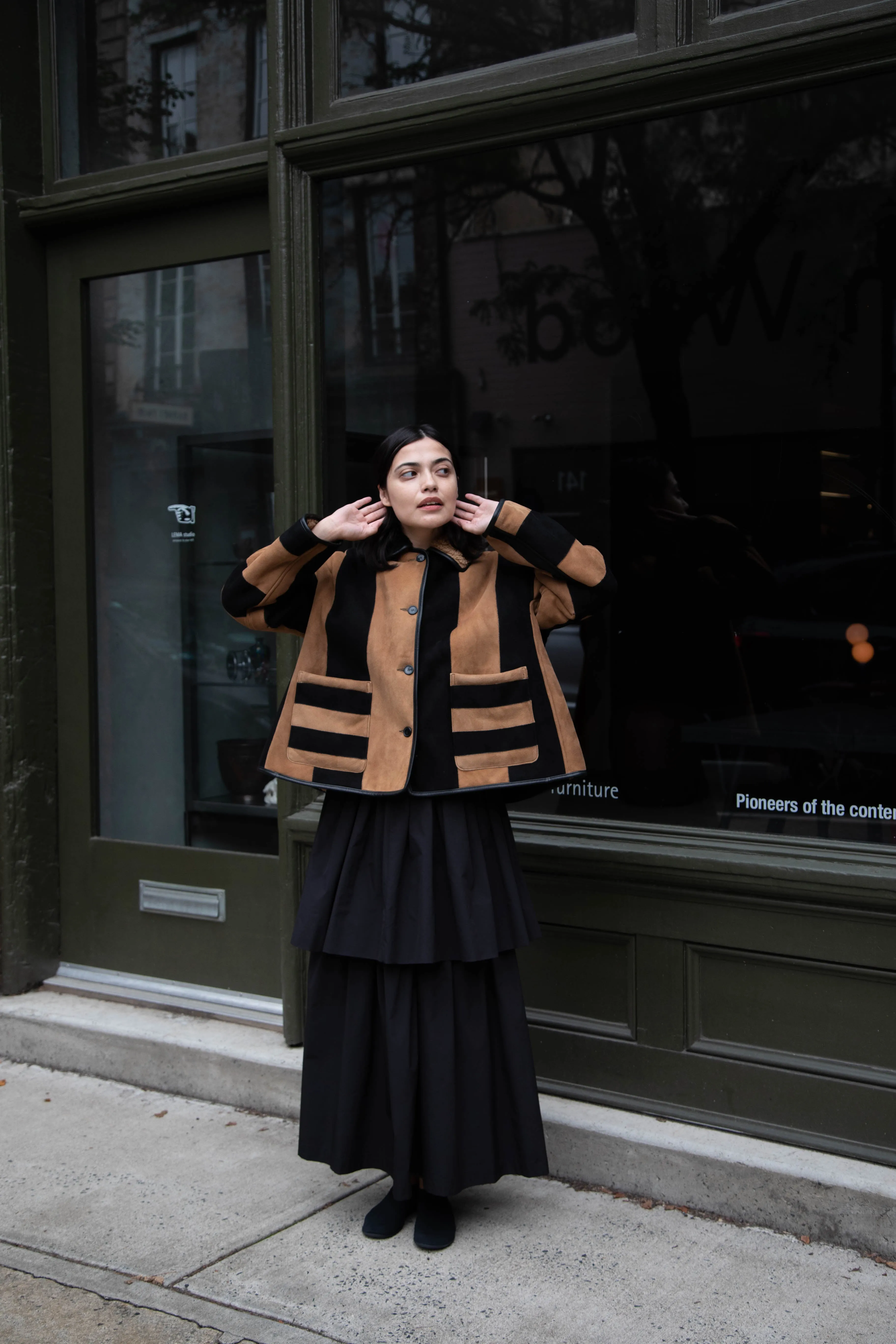 Cawley | Striped Shearling Avis Jacket in Black & Tan