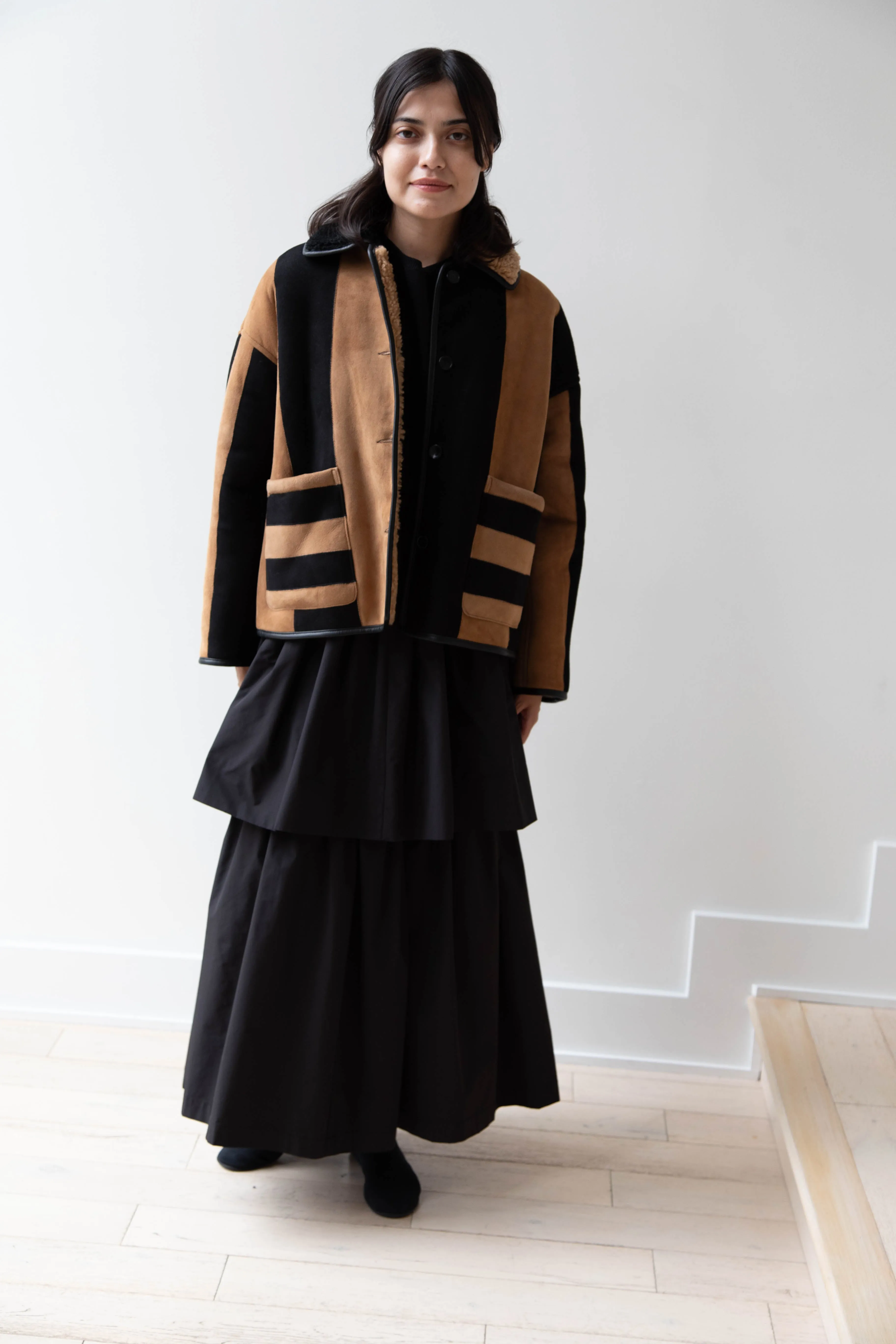 Cawley | Striped Shearling Avis Jacket in Black & Tan