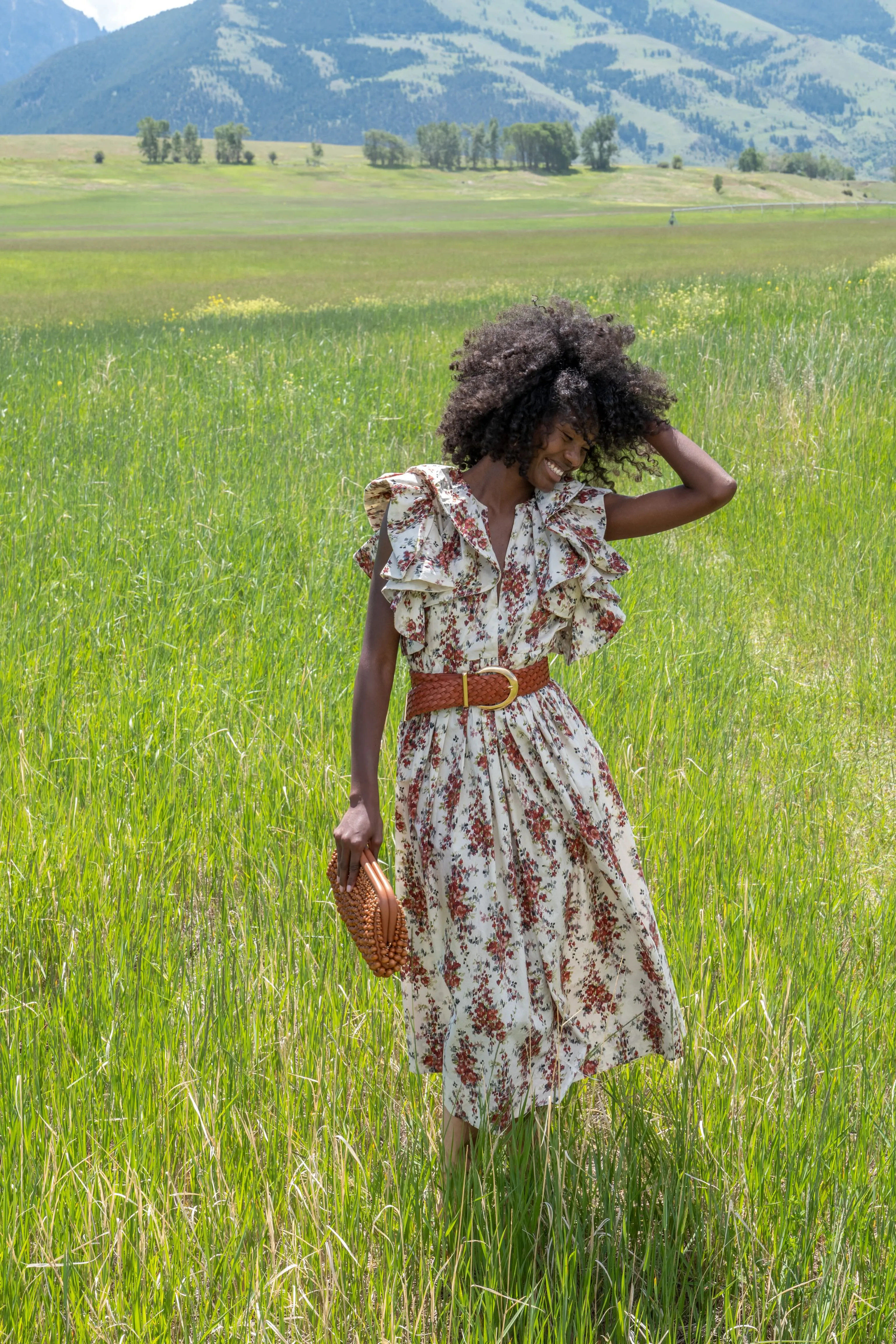 Cerise Falling Flowers Bouquet Mariana Dress