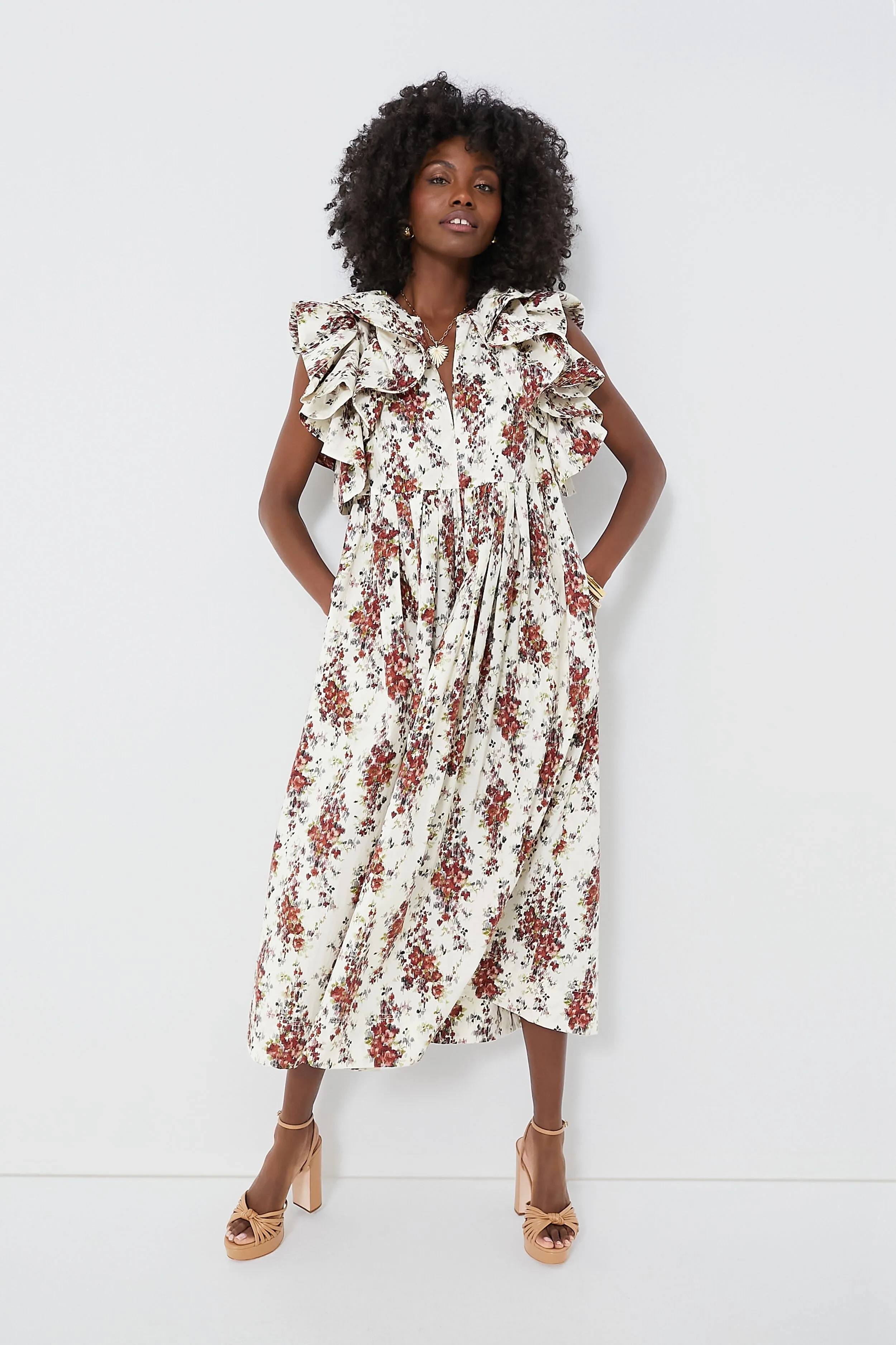 Cerise Falling Flowers Bouquet Mariana Dress