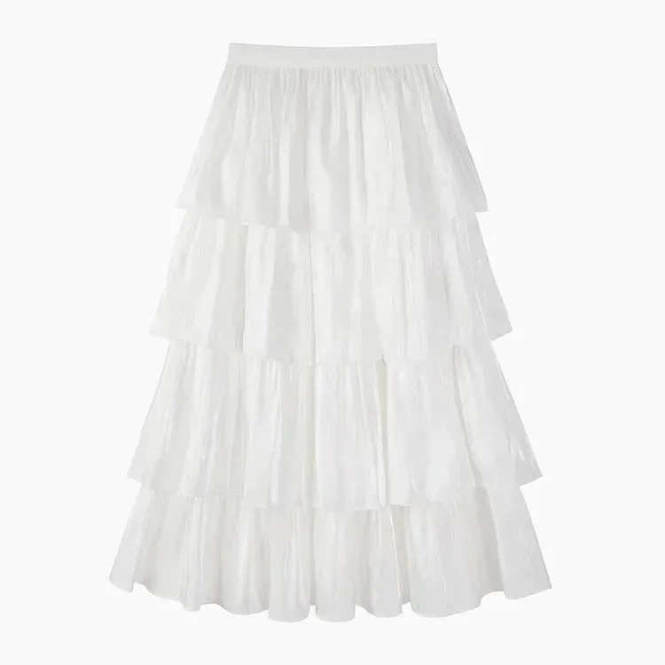 Chic Pure Color High Waist Tiered Skirt