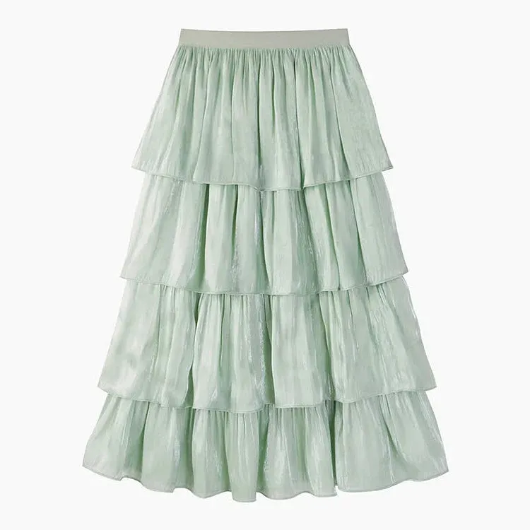 Chic Pure Color High Waist Tiered Skirt