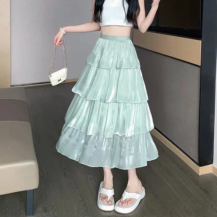 Chic Pure Color High Waist Tiered Skirt