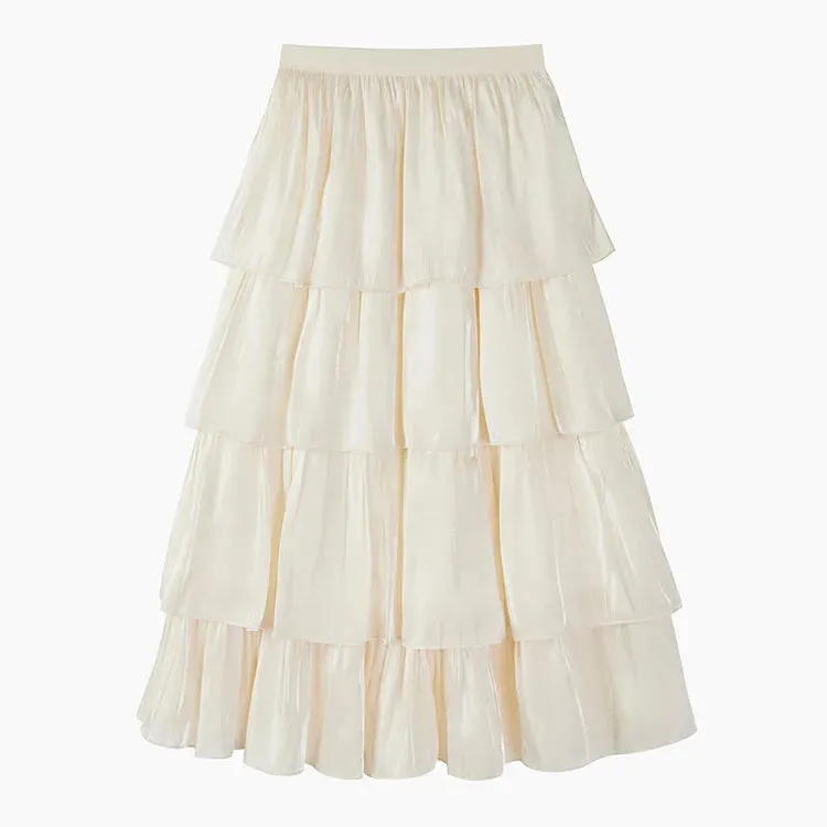 Chic Pure Color High Waist Tiered Skirt