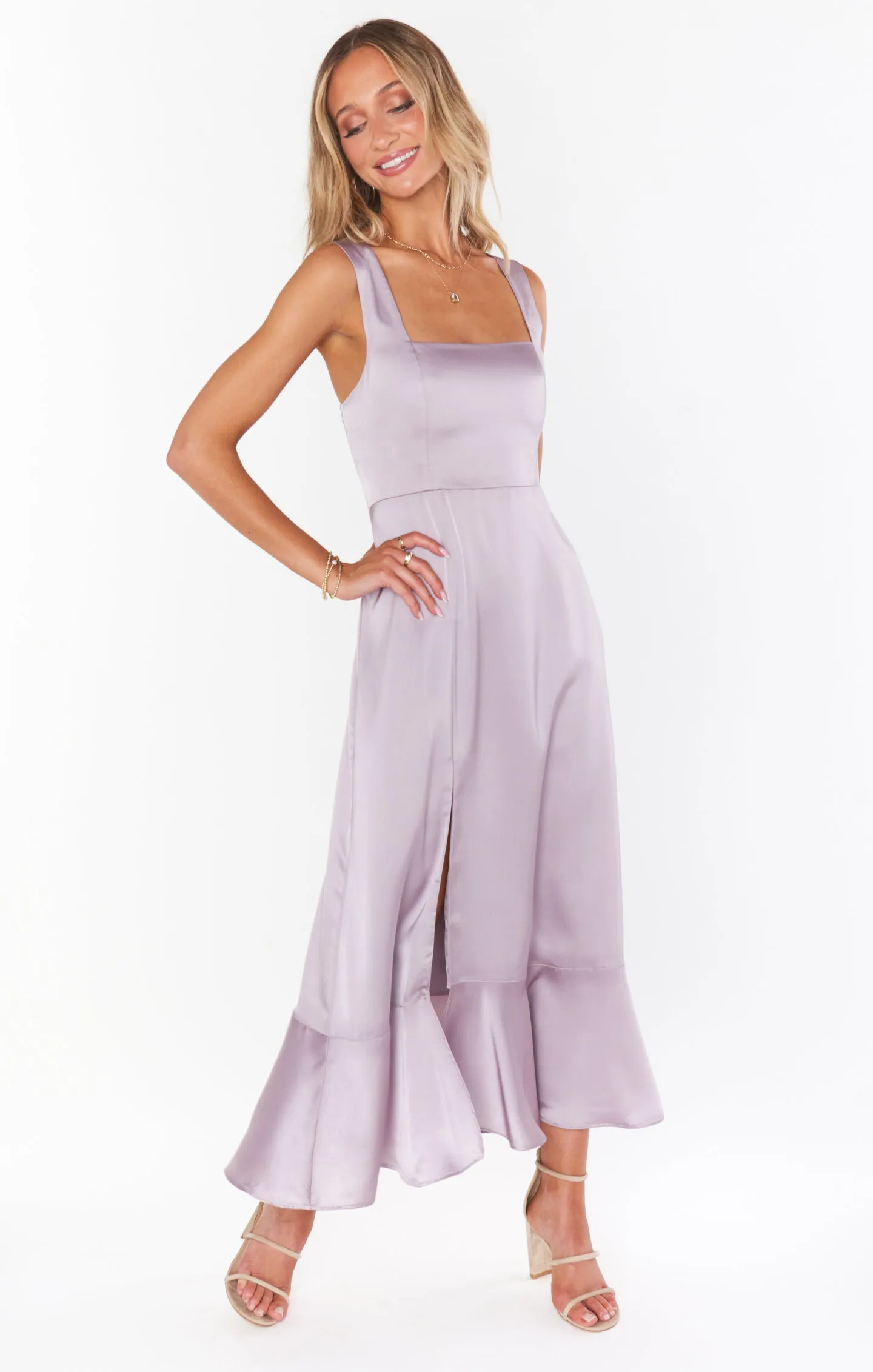 Claire Midi Dress ~ Dusty Purple Luxe Satin