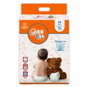 Coo Coo Extra Dry Baby Pullup Diaper Pant Size X- Large-XL (54) Count Upto 12-17 Kg Super Absorbent Core Up to 12 Hrs Protection Soft Elastic Wa, White