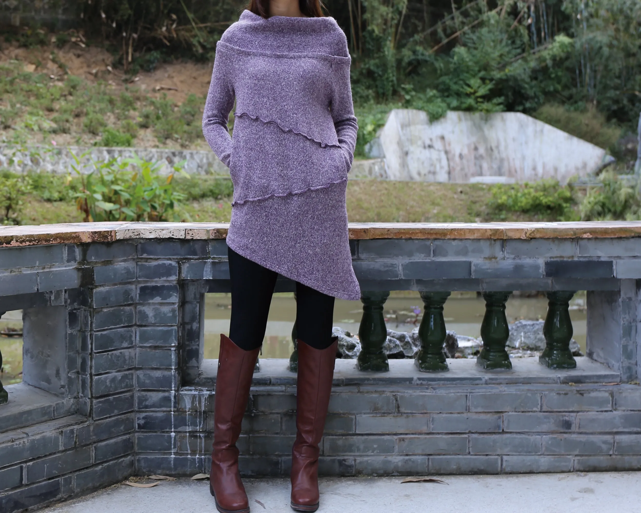 Cowl neck sweater, off shoulder sweaters, tunic dress, Pullover sweater, oversized sweaters with thumb holes, long sweaters (Y1112)