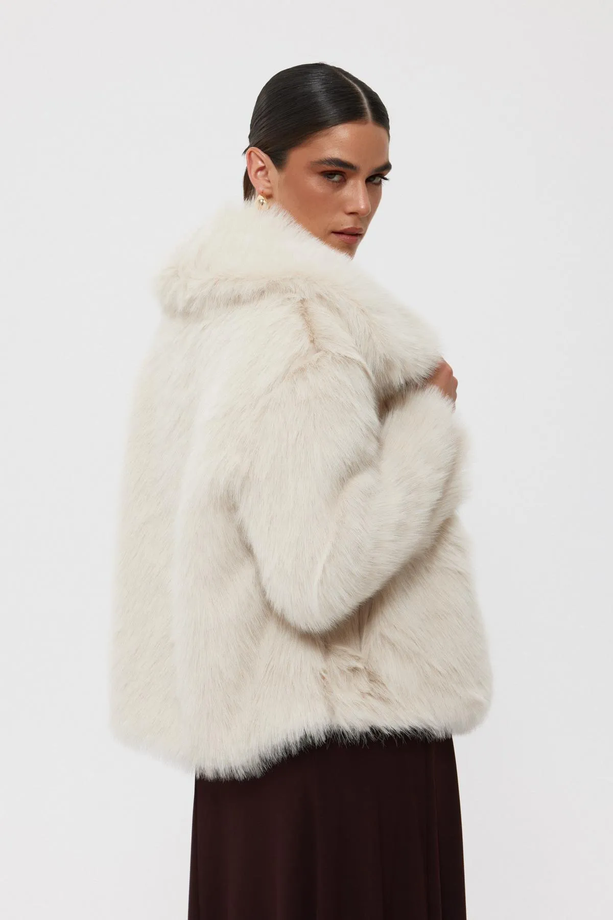 Cream Short Faux Fur Jacket