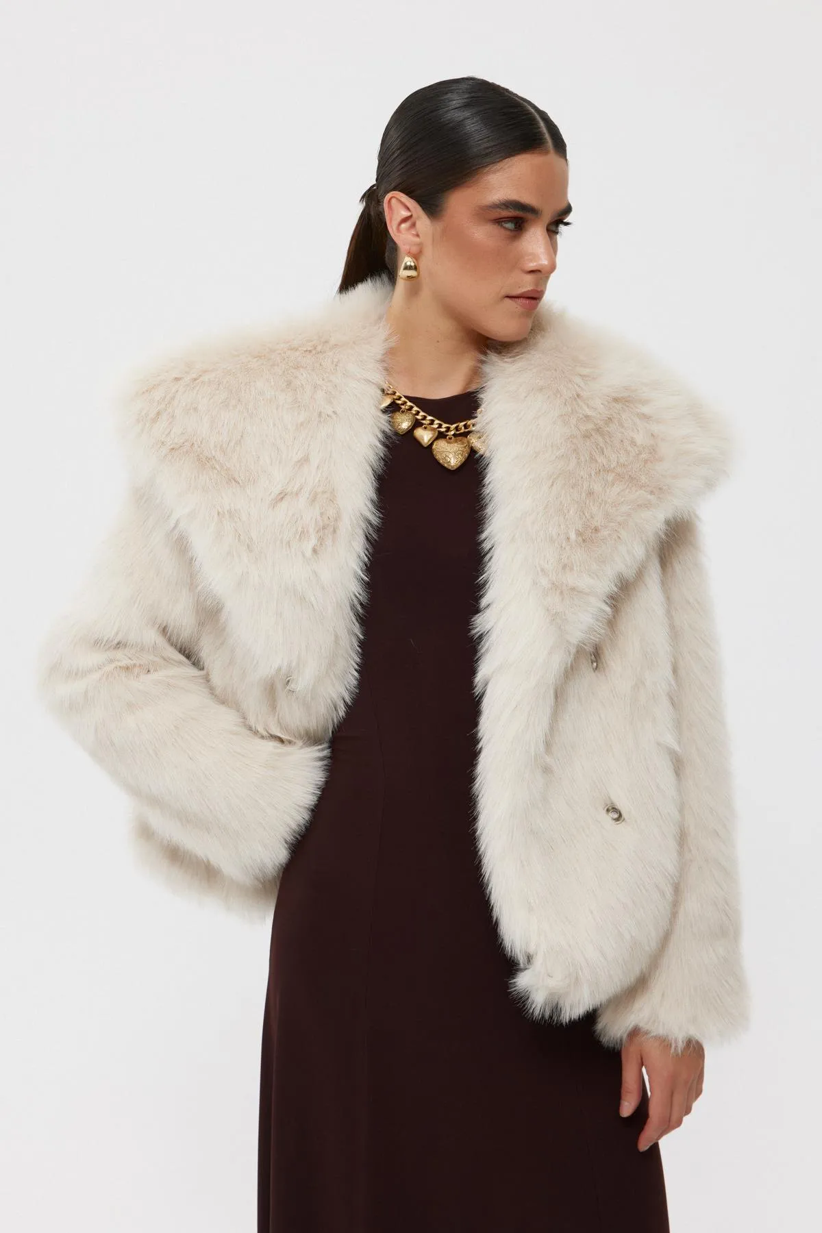 Cream Short Faux Fur Jacket