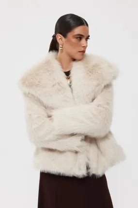 Cream Short Faux Fur Jacket