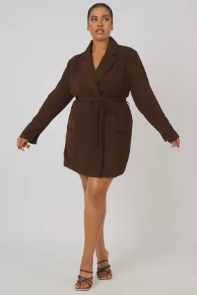 Curve Wrap Belt Blazer Dress Chocolate