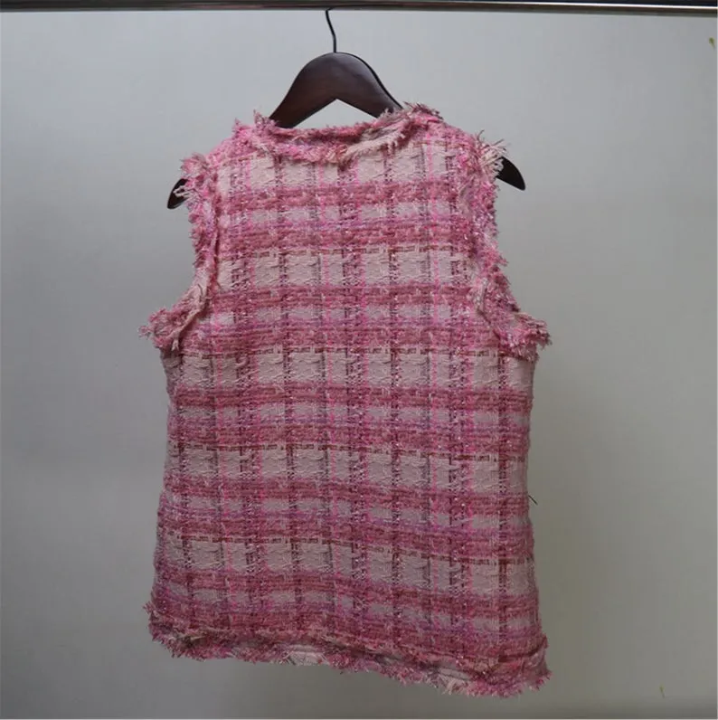 CUSTOM MADE Check Pattern Tweed Vest Gilet Pink