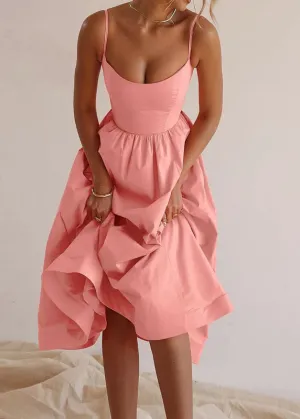 Cute Pink Slash Neck Patchwork Maxi Spaghetti Strap Dress Sleeveless ZL038