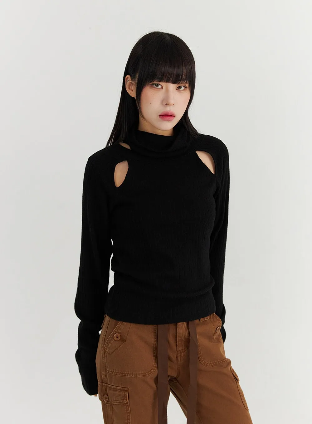 Cutout Turtleneck Top CO319