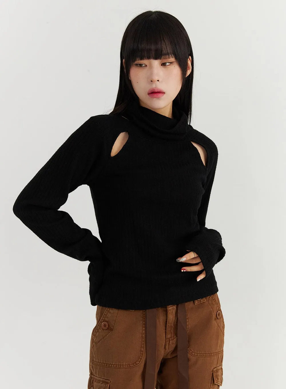 Cutout Turtleneck Top CO319