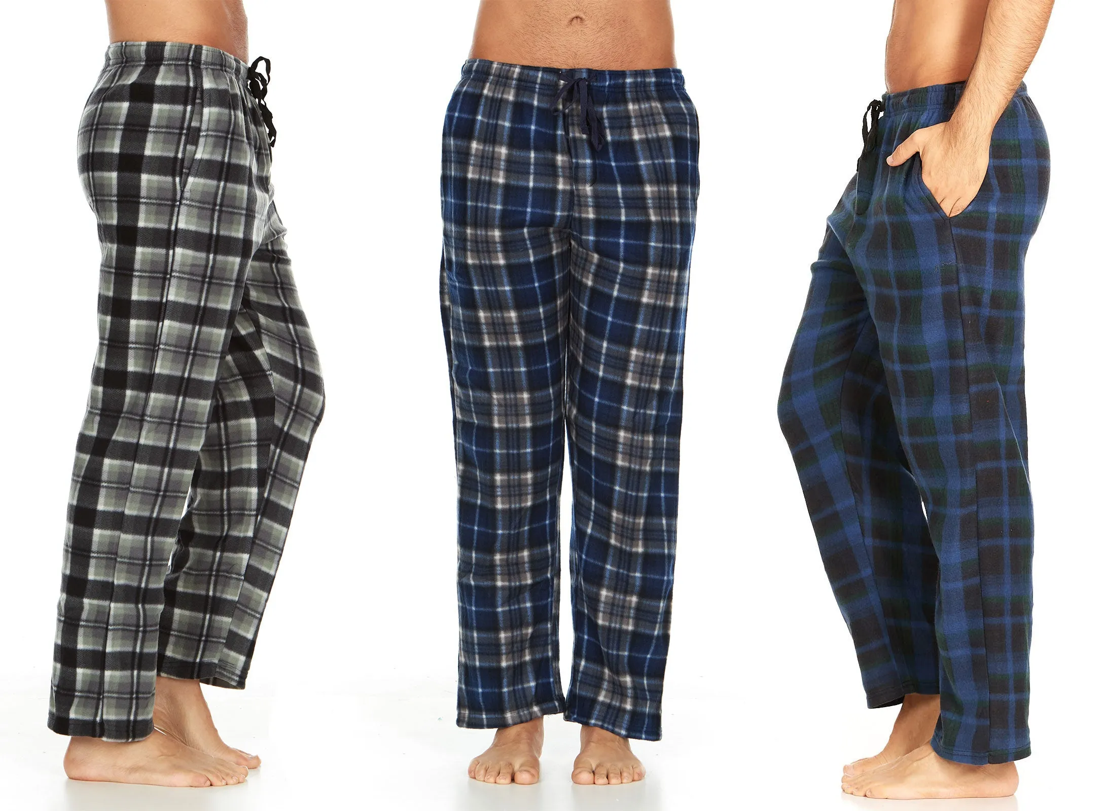 DARESAY Men Pajama Pants - Men's Microfleece Nighty Multipack PJ Pants with Pockets, Sleepwear or Lounge Pants for Men