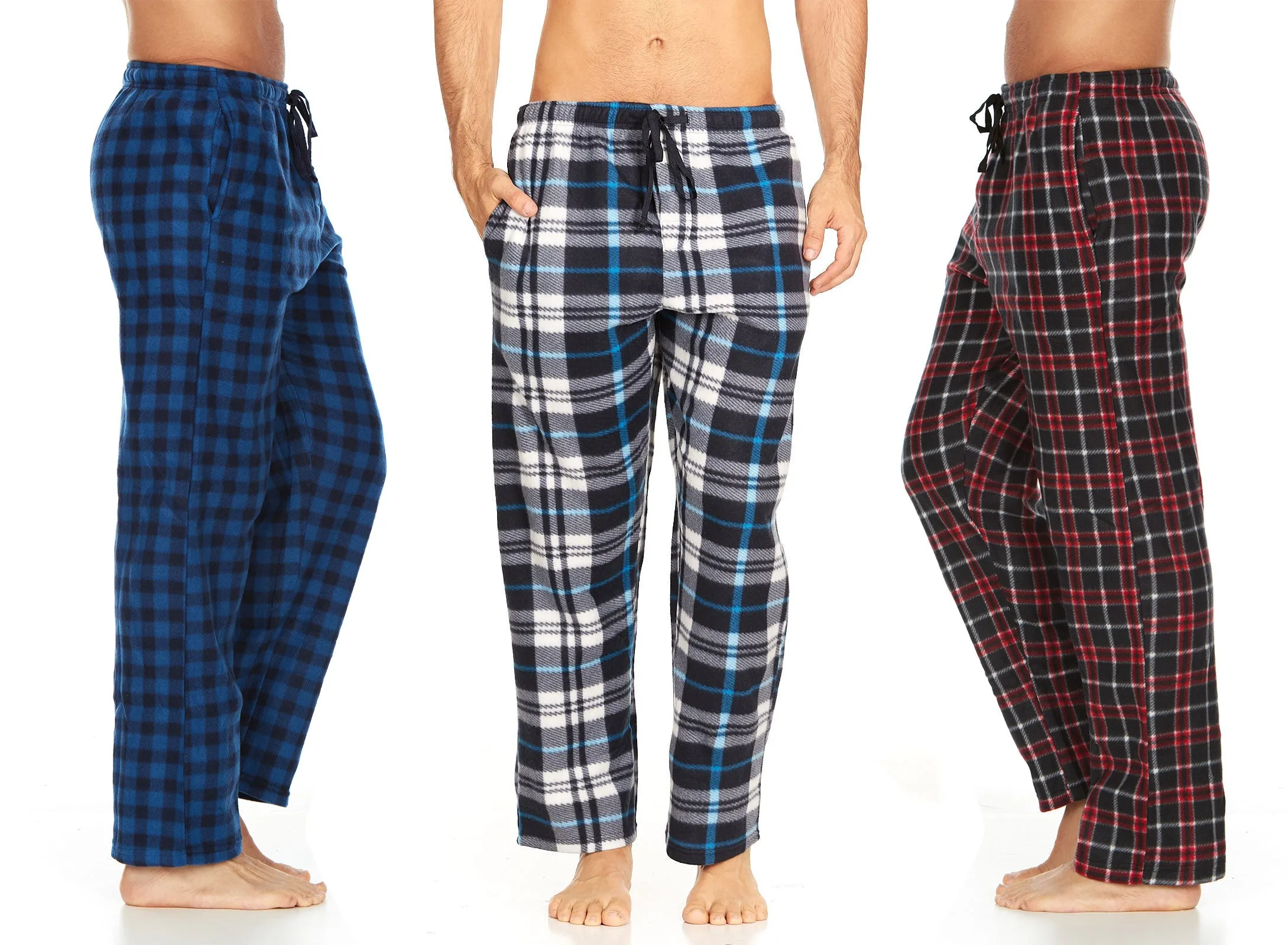 DARESAY Men Pajama Pants - Men's Microfleece Nighty Multipack PJ Pants with Pockets, Sleepwear or Lounge Pants for Men