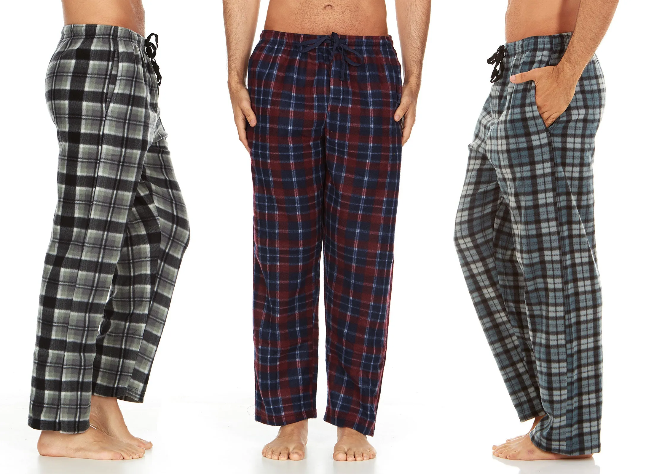 DARESAY Men Pajama Pants - Men's Microfleece Nighty Multipack PJ Pants with Pockets, Sleepwear or Lounge Pants for Men