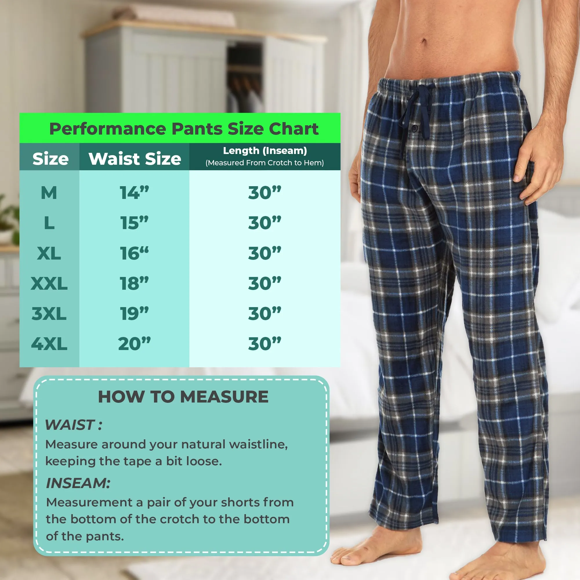 DARESAY Men Pajama Pants - Men's Microfleece Nighty Multipack PJ Pants with Pockets, Sleepwear or Lounge Pants for Men