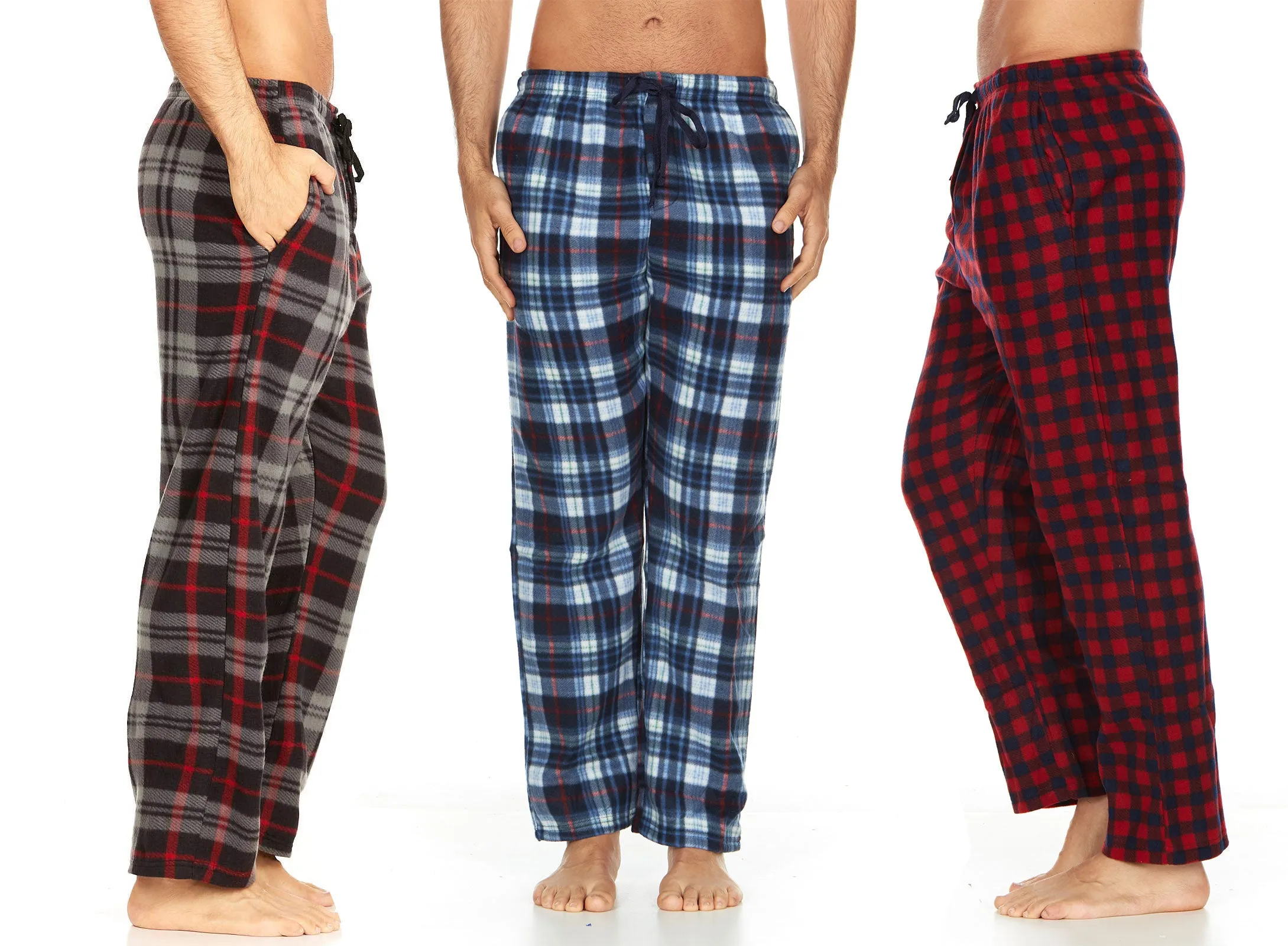 DARESAY Men Pajama Pants - Men's Microfleece Nighty Multipack PJ Pants with Pockets, Sleepwear or Lounge Pants for Men