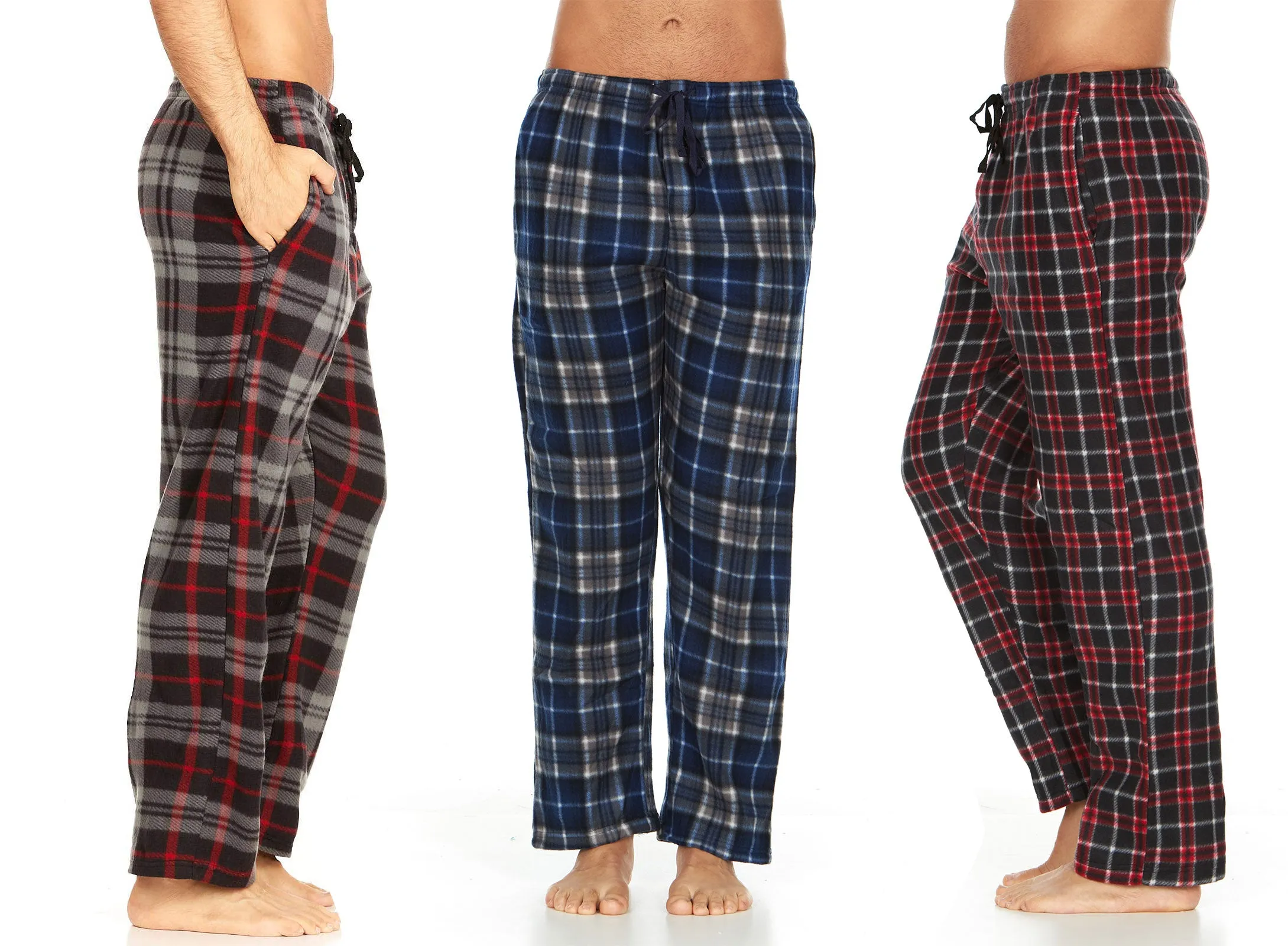 DARESAY Men Pajama Pants - Men's Microfleece Nighty Multipack PJ Pants with Pockets, Sleepwear or Lounge Pants for Men