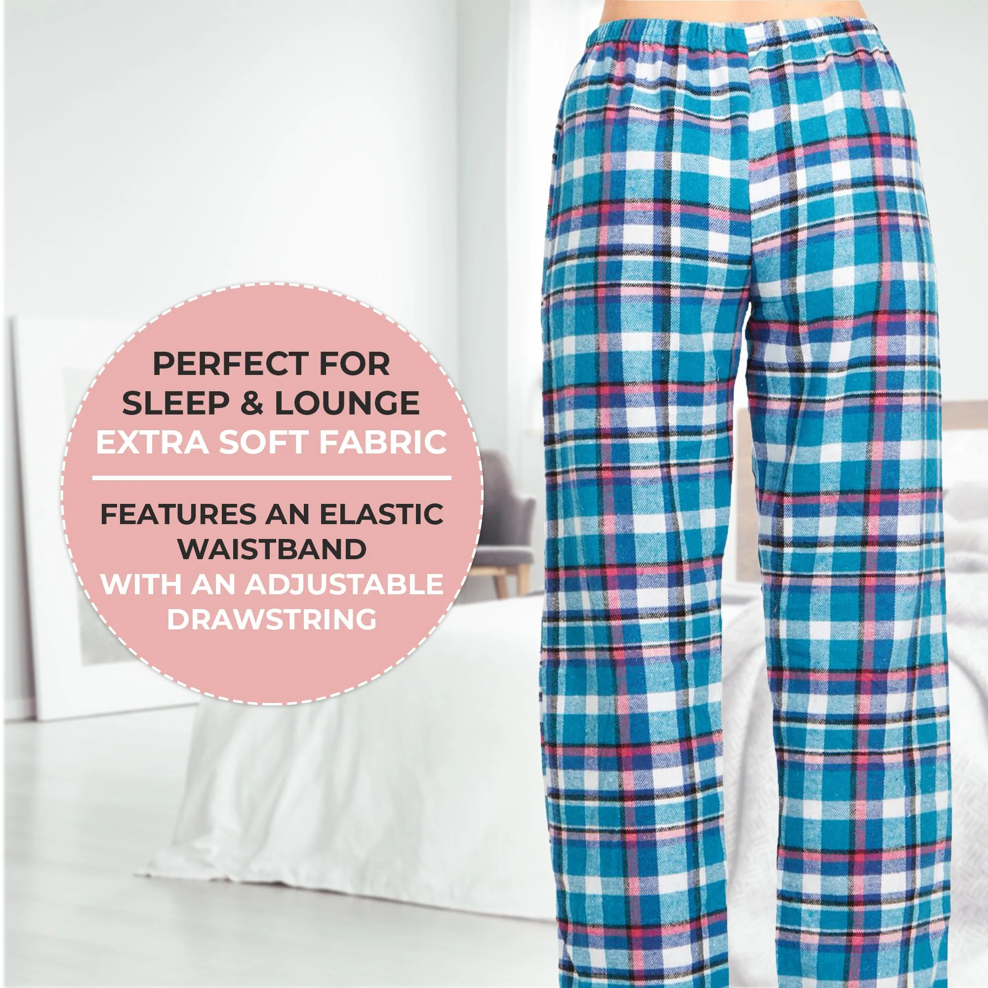 DARESAY Women’s Flannel Pajama Pants Ladies’ Soft & Stretchy Plaid Pajama Pants- Relaxed Fit, Comfortable Home pajama pants for women- Long Sleep Pants & Casualwear For All Seasons