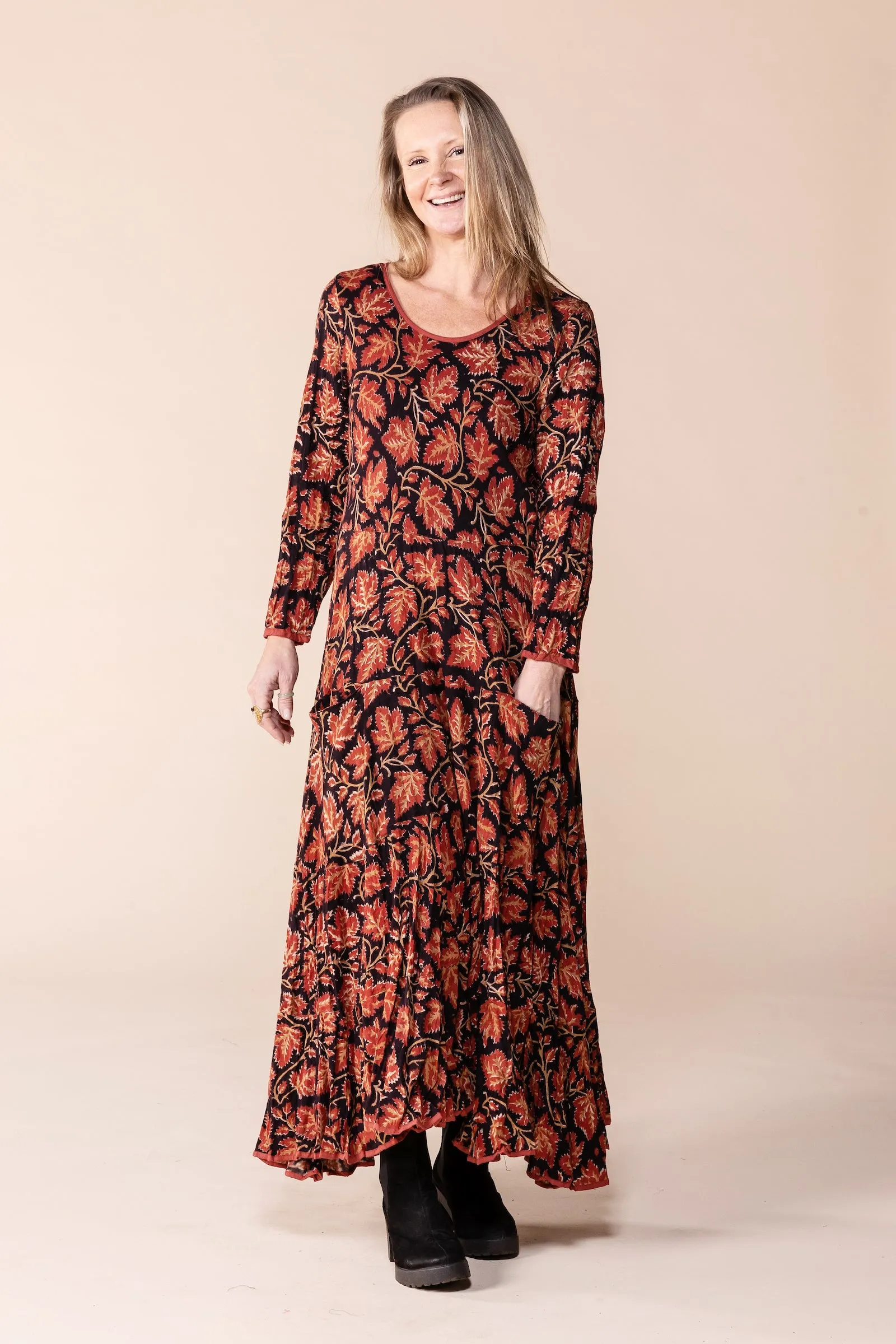 Dewani Dress in Hand Block Printed Brushed Cotton