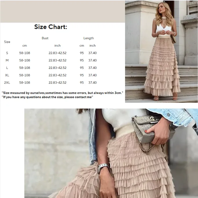 Elegant Elastic Waist Solid Cake Long Skirt