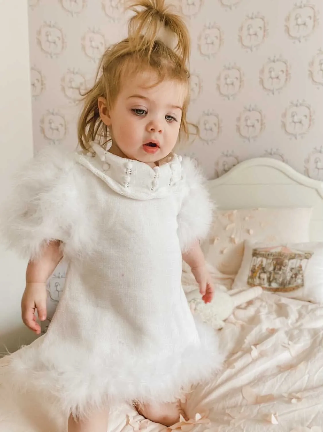 Ella Knit White Feather Dress