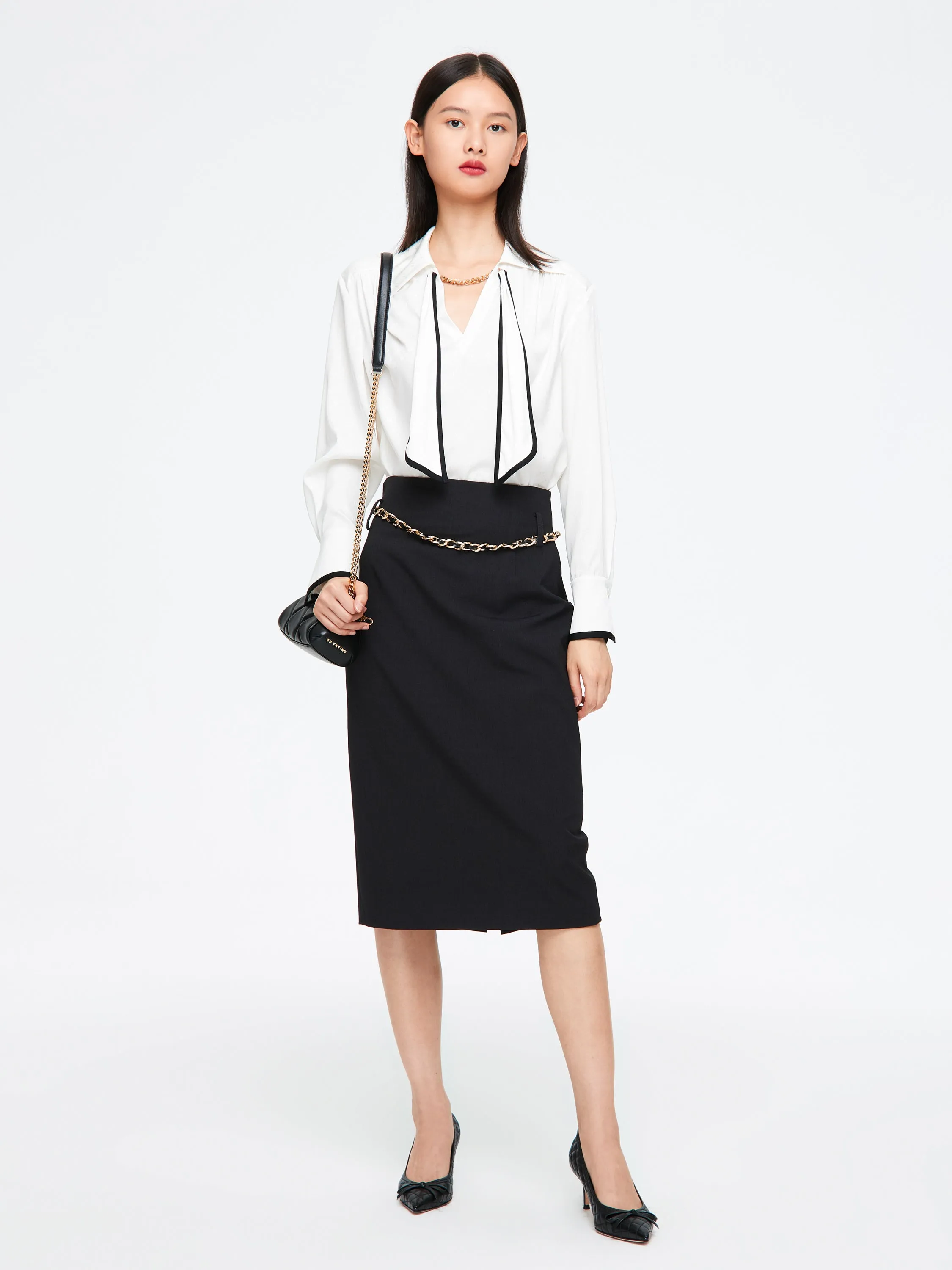 EP YAYING Belted Midi Skirt