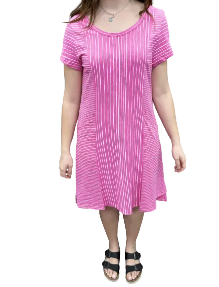 Escape by Habitat Striped Knit Dress w/ Pockets E81840 Flamingo - 1 ONLY SIZE X-SMALL - 20% OFF