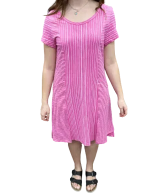 Escape by Habitat Striped Knit Dress w/ Pockets E81840 Flamingo - 1 ONLY SIZE X-SMALL - 20% OFF