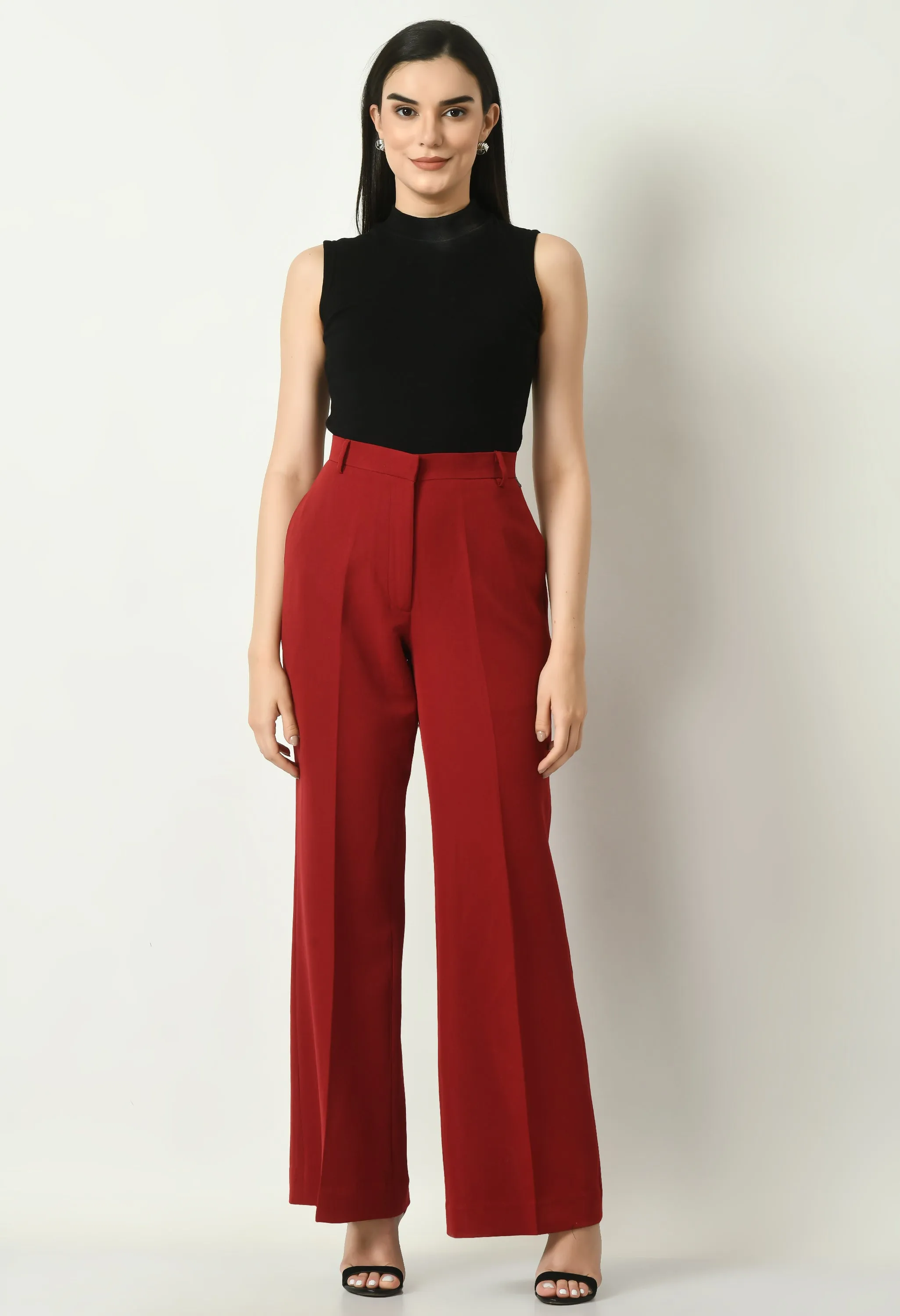 Exude Eminence Solid Bootcut Trousers (Red)