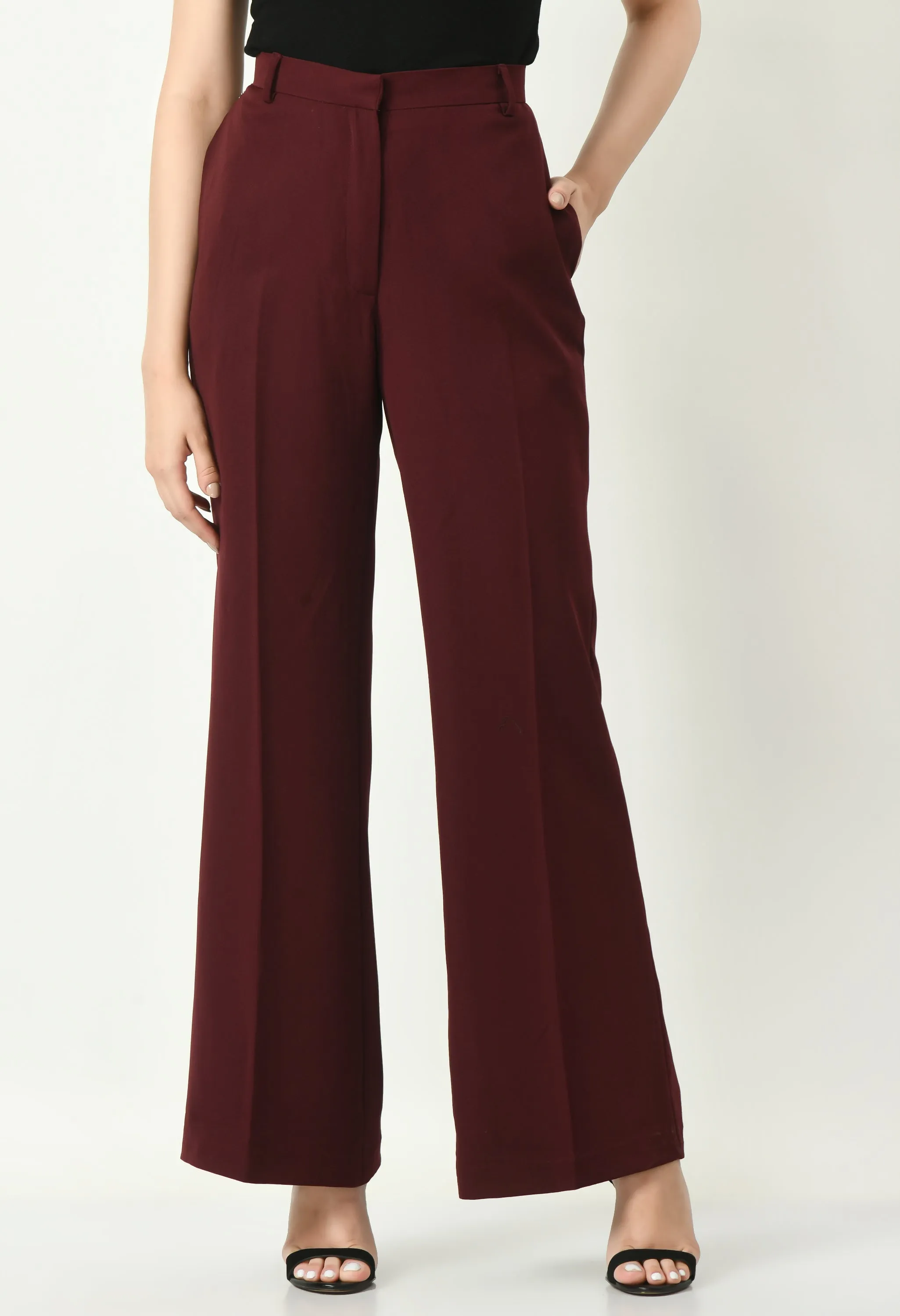 Exude Eminence Solid Bootcut Trousers (Wine)