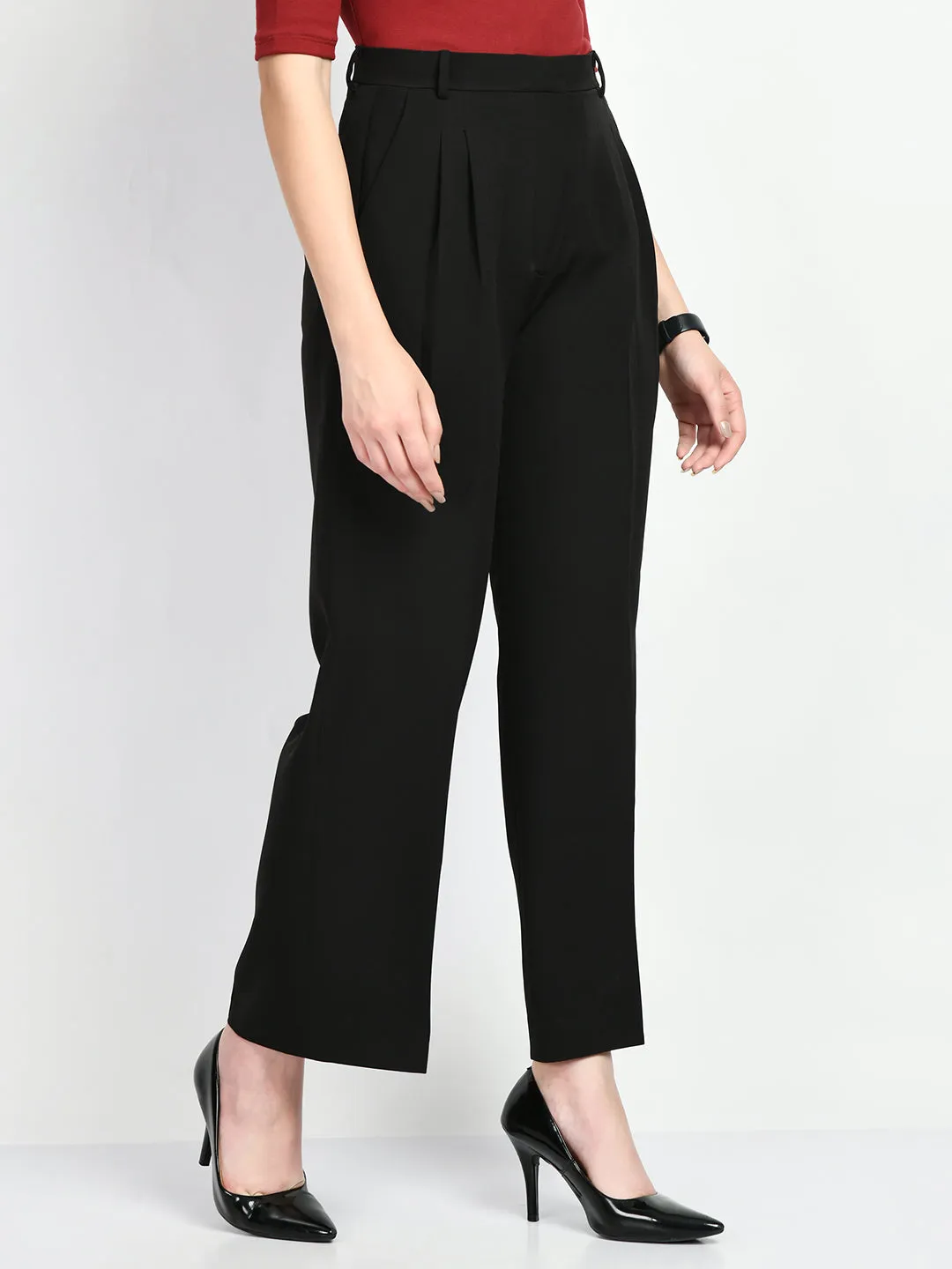 Exude Influence Solid Wide Leg Trousers (Black)