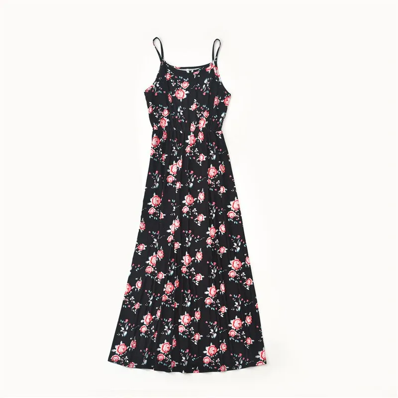 Family Matching Dress Black Floral Maxi Dress for Mommy and Me Matching Outfits