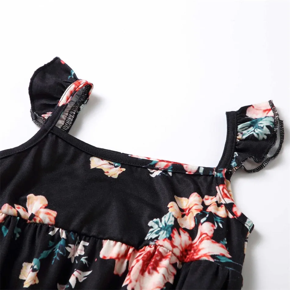 Family Matching Dress Black Floral Maxi Dress for Mommy and Me Matching Outfits