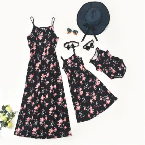 Family Matching Dress Black Floral Maxi Dress for Mommy and Me Matching Outfits