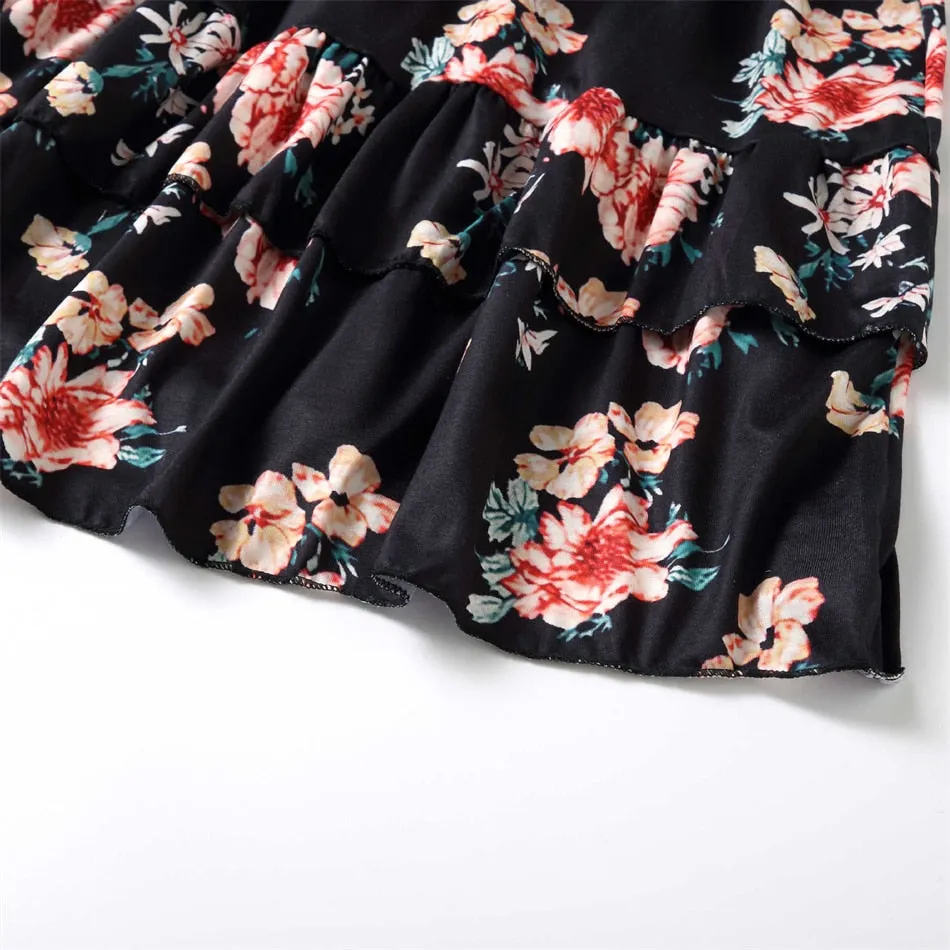 Family Matching Dress Black Floral Maxi Dress for Mommy and Me Matching Outfits