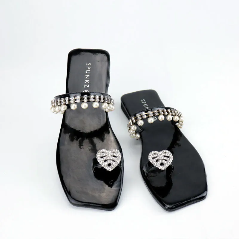 Fancy Kolhapuri Pearl Design Flat Toe Ring Toe Sandals