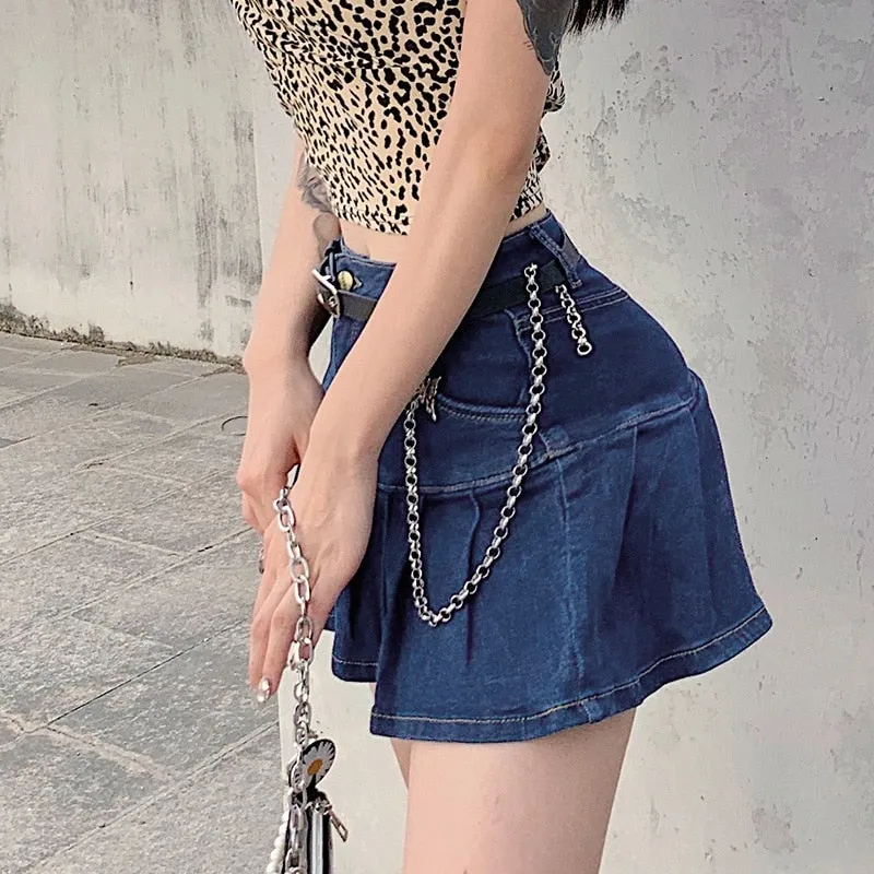 Fashion Ruffles Denim Skirt High Waist Elastic Streetwear Jean Mini Skirt Summer Korean Lining Pure Cotton Ladies Skirts