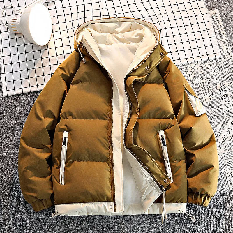 Fashionable couple's jacket with a hood, thickened for extra warmth