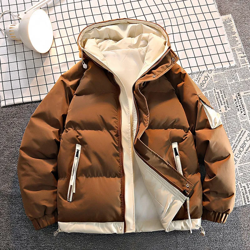 Fashionable couple's jacket with a hood, thickened for extra warmth