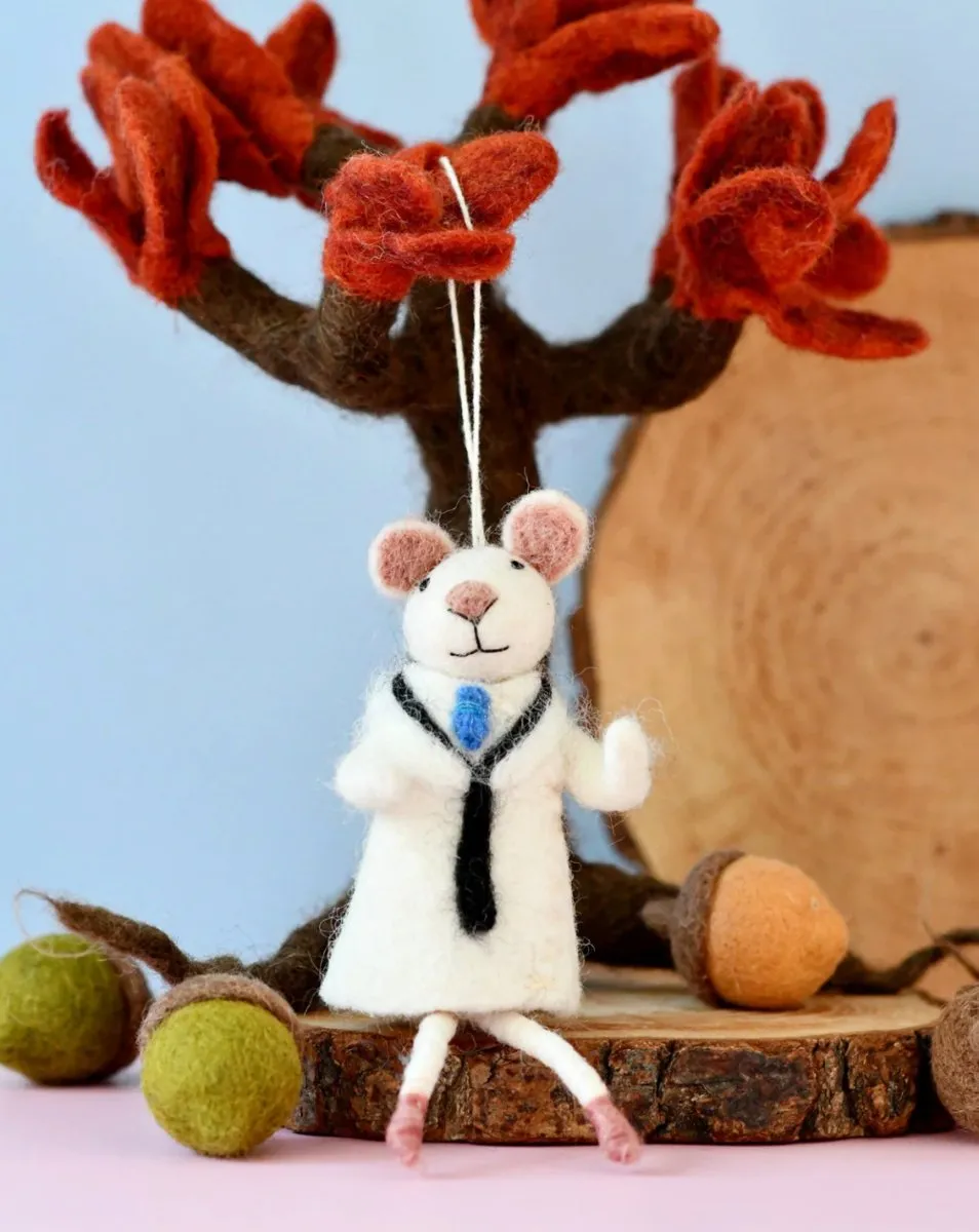 Felt White Mouse Doll Ornament - Tara Treasures