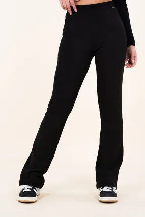 Flared pants zwart met stretch en ribstof - Noor