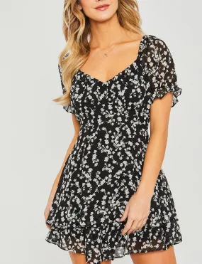 Flirty & Floral Puffy Sleeved Romper in Black