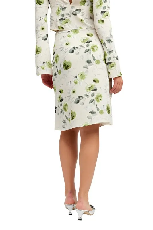 FLORAL MIDI SKIRT WITH FRONT DRAWSTRING