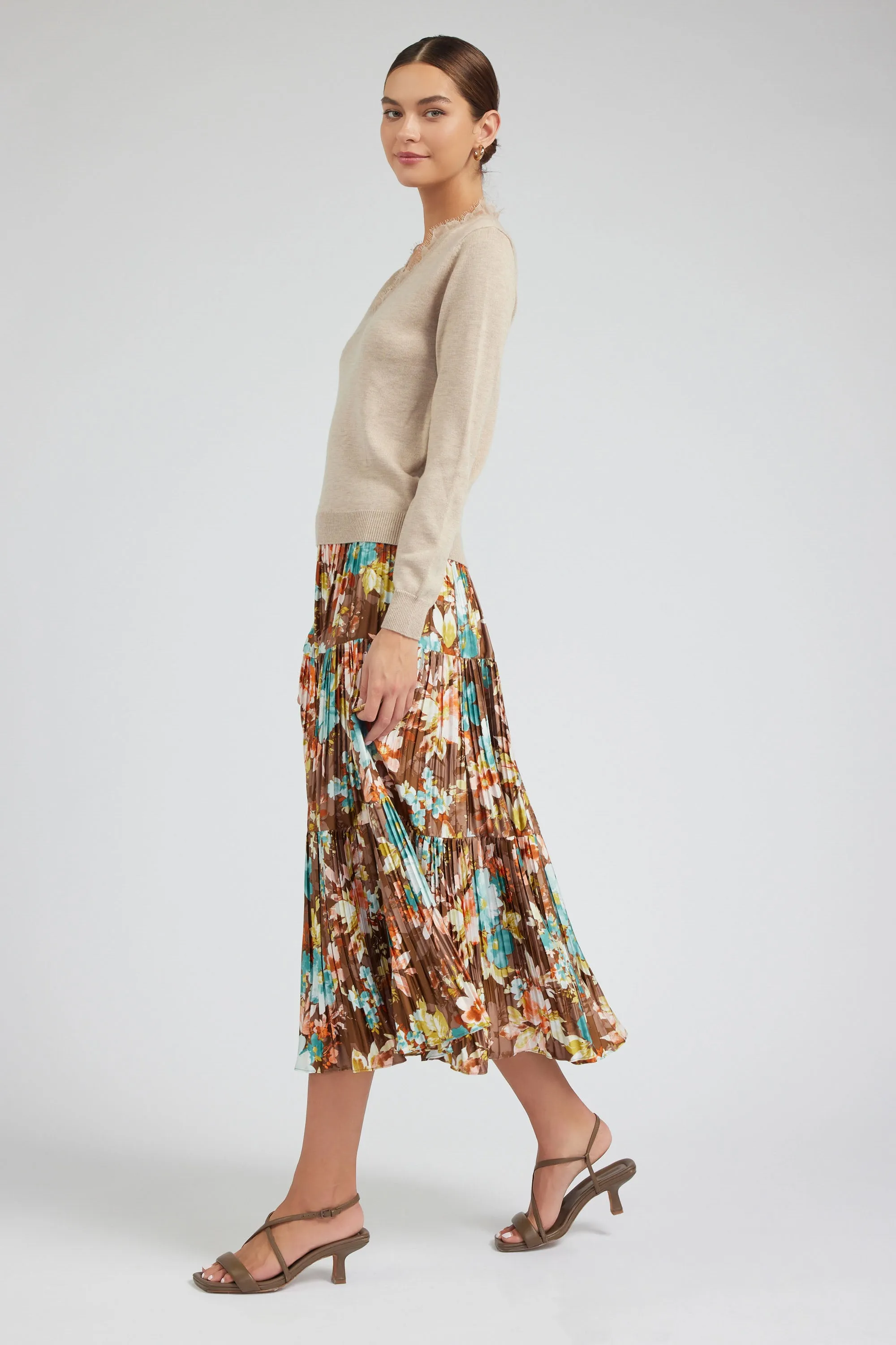 Floral Pleated Midi Skirt