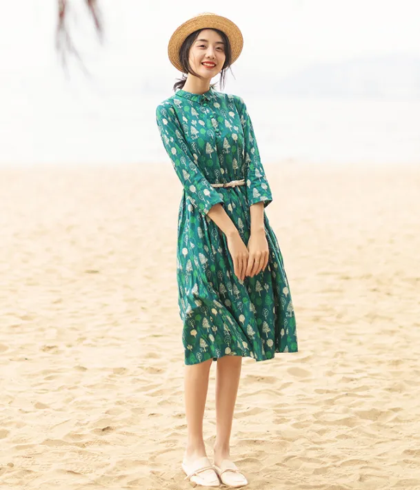 Floral  Summer Cotton Linen Spring Women Dresses QJ05082